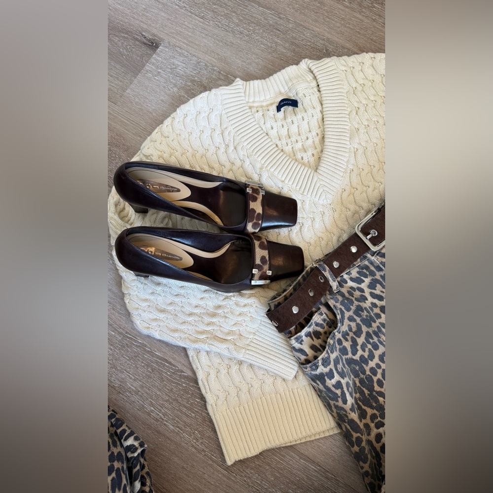 GCI - Elegant Brown Leather Heels with Leopard Accent good for size 7,5 US - Picture 8 of 9
